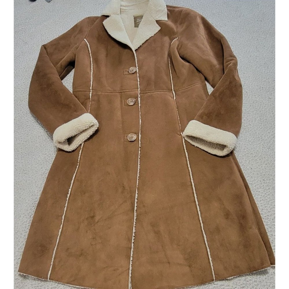 Old Navy Womens Brown Faux Suede Sherpa Lined Trench Coat Jacket Size Medium - Picture 4 of 14